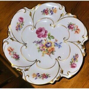 JLMENAU GRAF VON HENNEBERG Fine Porcelain Art Serving plate 9.5 Floral 22K Gilt